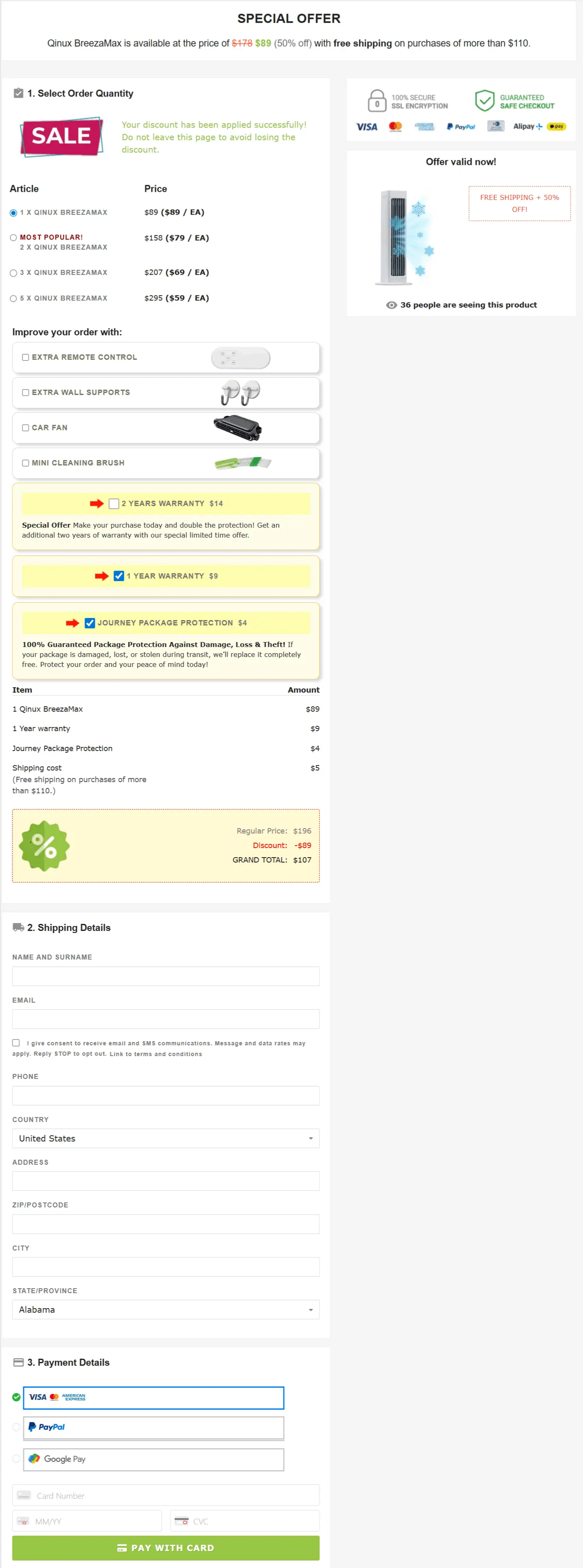 BreezaMax secure checkout page